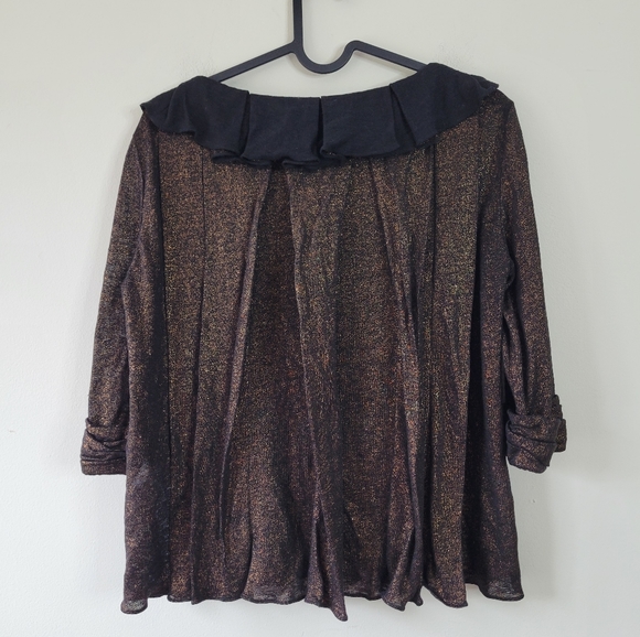 3.1 Phillip Lim Pleated Metallic Linen Ruffle Neck Top XS - Picture 2 of 6